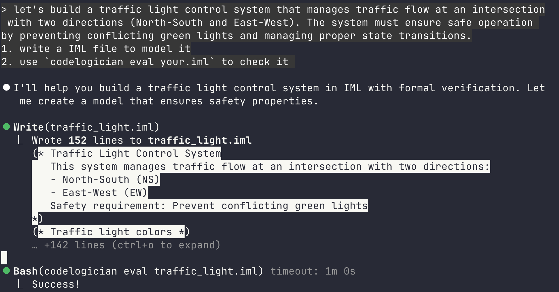 CodeLogician interface showing warning message for unsupported language with option to continue formalization