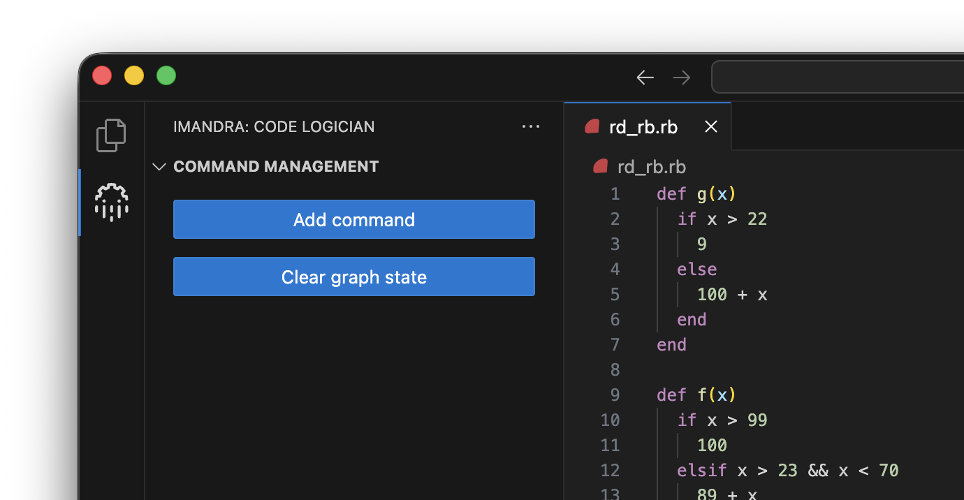 VS Code editor with a source file open and the CodeLogician extension panel visible in the sidebar